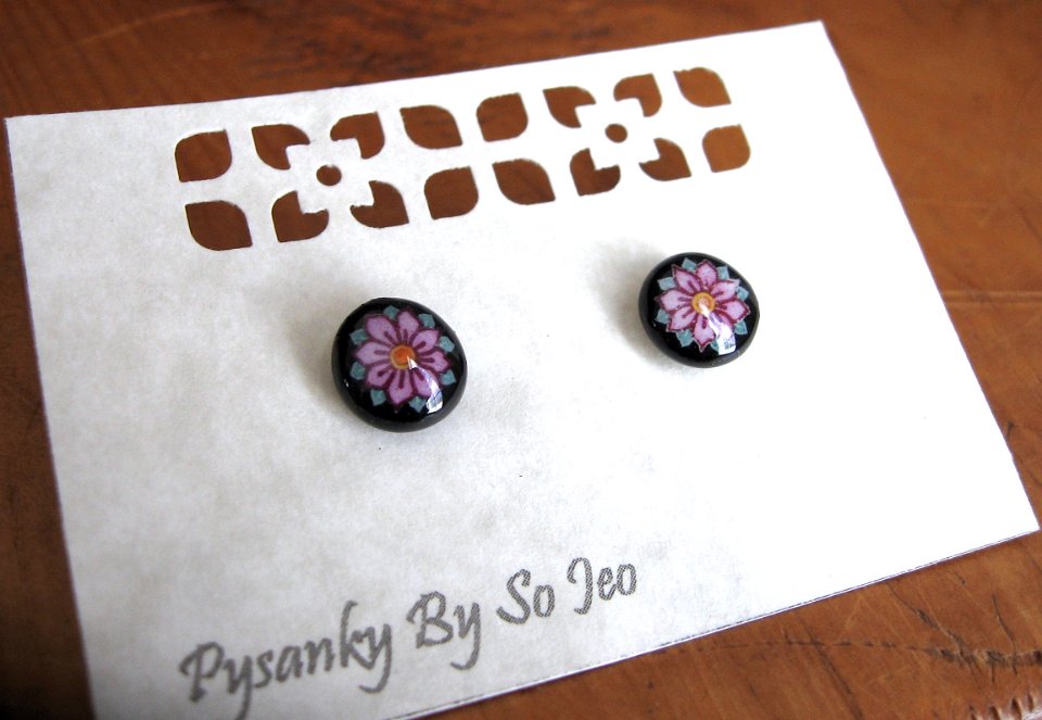Tiny Pink Flowers Stud Earrings Pysanky Jewelry by So Jeo